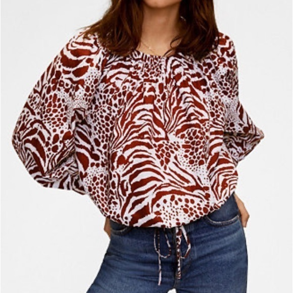 MANGO PRINTED COTTON BLOUSE